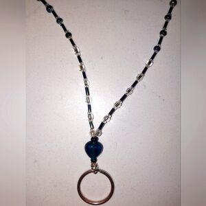 $ Handcrafted Beaded Lanyard Glass Beads Colors of Grays & Blues